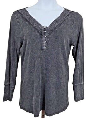 Torrid Women's 2 2X Ribbed Cotton Modal Lace V-Neck Long Sleeve Henley Top NWT